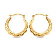 14K Yellow Gold Ribbed Reversible Hoop Earrings 0.60" 