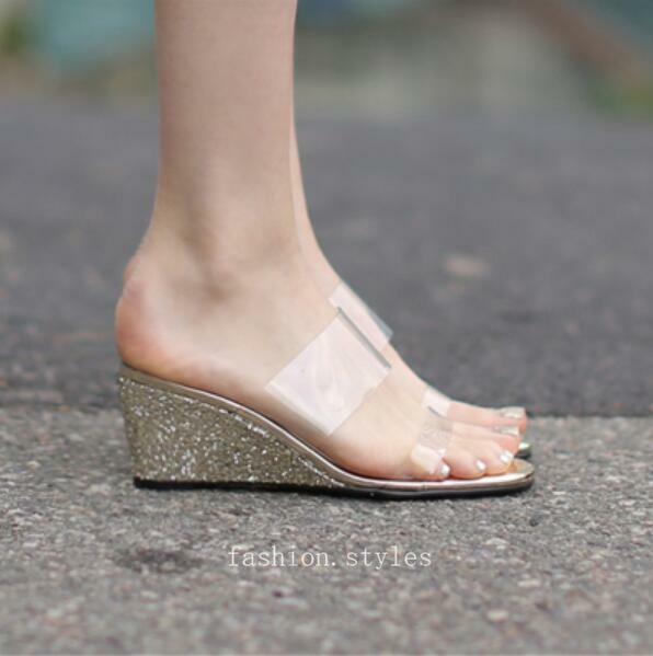 PANTOFOLA D’ORO Sandali ciabatte donna trasparenti punta aperta tacco alto zeppa slip on