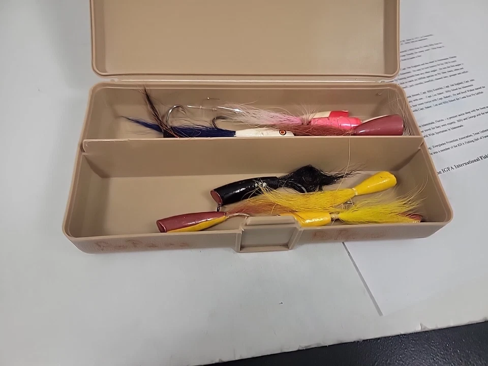 #BP1 Billy Pate Estate Tibor pesca con mosca x14 años 50 madera popper moscas estuche con certificado de autenticidad Foto 3 de 4