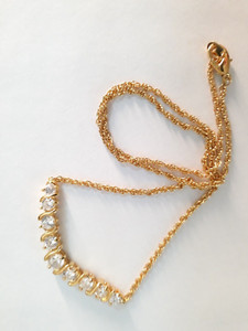 Authentic Unique 16" Gold Plated Necklace with Semi Precious Stone Pendant