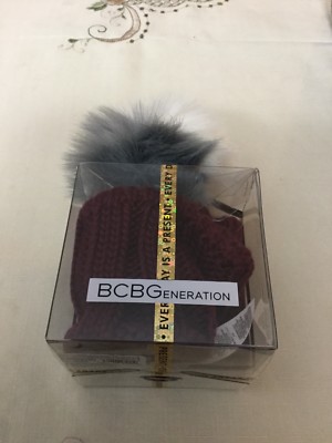 BCBGeneration Women Pom Beanie NWT Maroon Color Boxed for