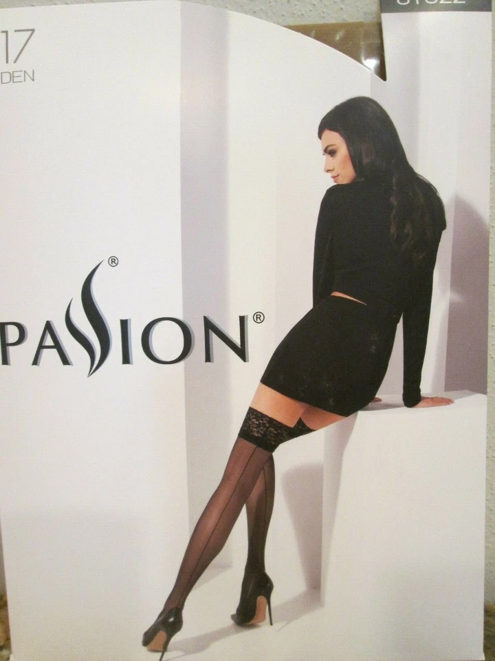 PASSION ST022 LACE TOP BACK SEAM HOLD UP STOCKINGS BEIGE SIZE 1-2 17 DENIER - Image 3 of 4