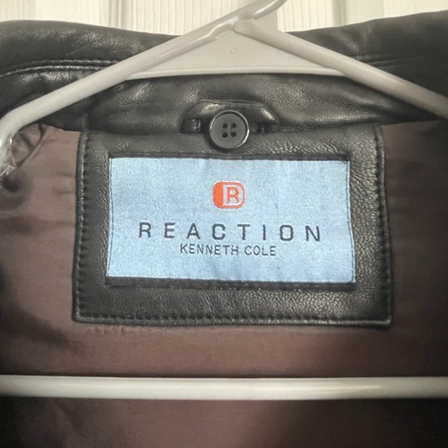 Men’s Kenneth Cole Reaction 100% Black Leather Bomber Jacket XXL READ RE: SIZE - Picture 2 of 16