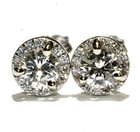 New GIA certified 14k white gold .68ct SI2 H round diamond halo stud earrings  — photo 4