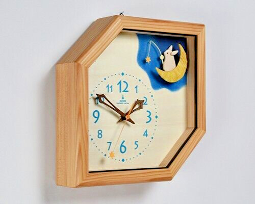 Kicori Rabbit Wall Table Clock that catches Stars Japanese wooden Handcraft New