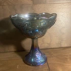 Vintage Indiana Blue Carnival Glass Compote Bowl Harvest Grape. Very Nice