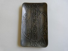 plateau vide poche en étain signé JM Valette carte Dame de coeur art déco 