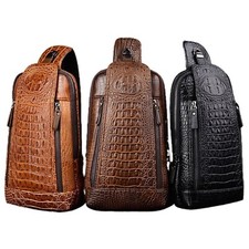 Mens Luxury Crocodile Pattern Chest Sling Backpack Leather Crossbody Travel Bag