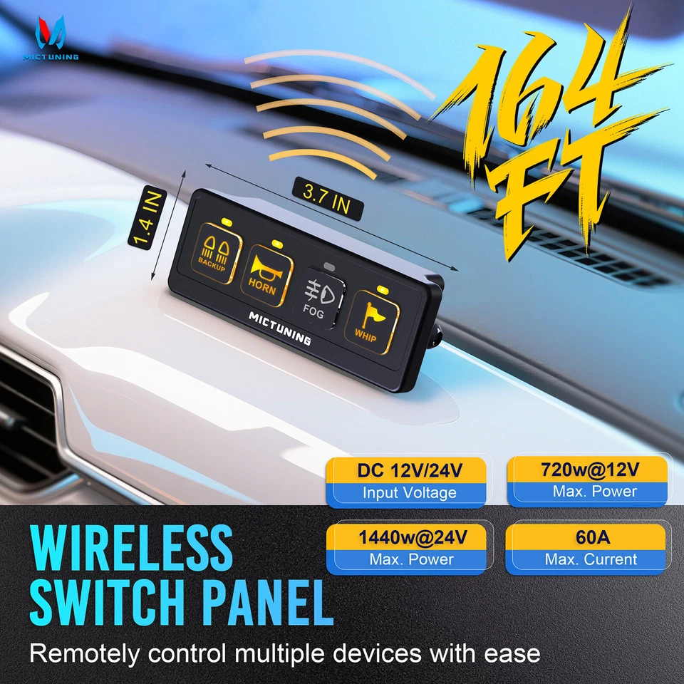 MICTUNING Wireless 4 Gang Switch Panel Remote Control LED Light Bar Switch Panel - Image 3 of 4