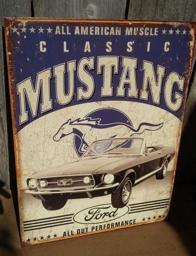 Vintage Ford Mustang Classic Tin Metal Sign Auto Muscle Car Garage Pony American