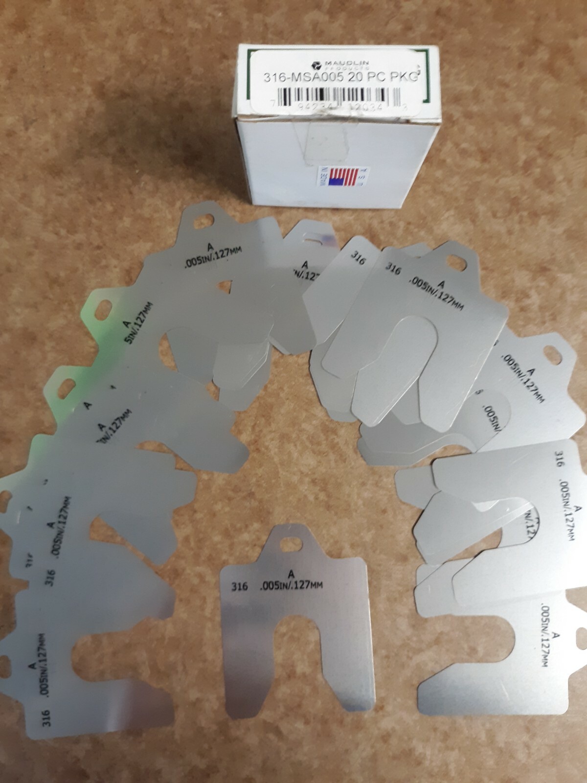 New Box of 20 SLOTTED SHIMS Maudlin Products MSA00520 A2x2 In x .005