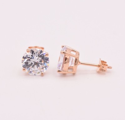 14 Karat Rose Gold Plated Stud Earrings with Bezel Set CZs main image 0