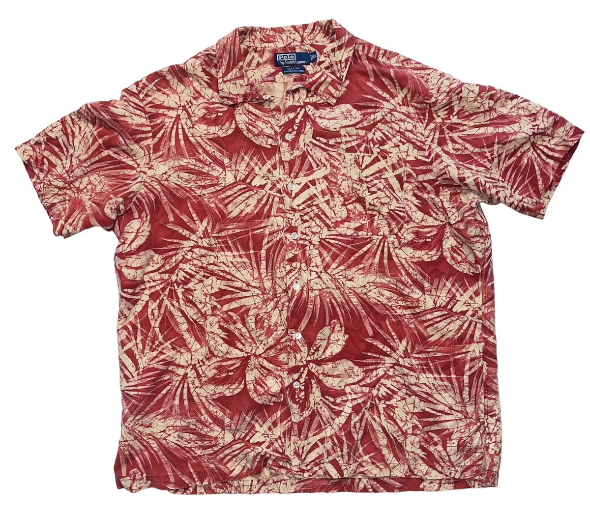 POLO RALPH LAUREN CLAYTON SILK/LINEN HAWAIIAN BATIK MEN’S XL SHIRT RED/WHITE