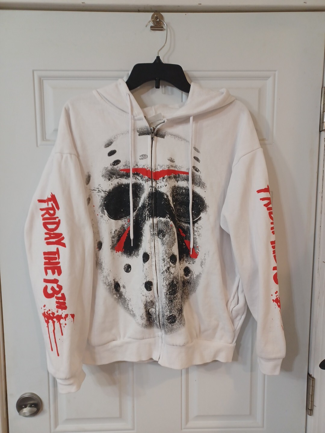 Friday The 13th Full Zip Hoodie. Jason Mask. White. Size M Jason Voorhees