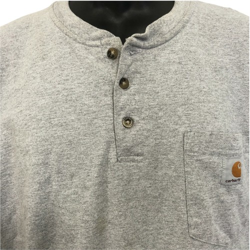 Carhartt Mens XL Long Sleeve Shirt Gray Henley Button Neck Pullover - Picture 2 of 10