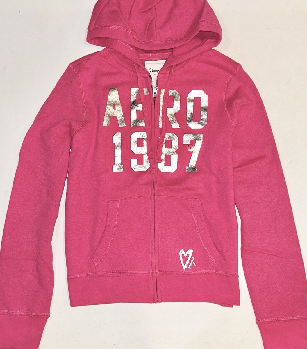 Aeropostale Women's Hoodie Sweatshirt Pink AERO 1987 Size Large L Slim Fit  New