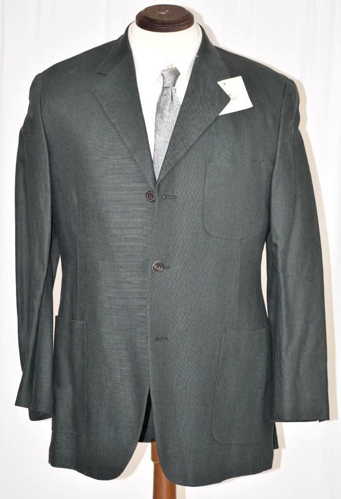 NWT HERMES 100percent Linen Hunter Green Side Vent Surgeon Cuff Sport Coat Jacket 38 R