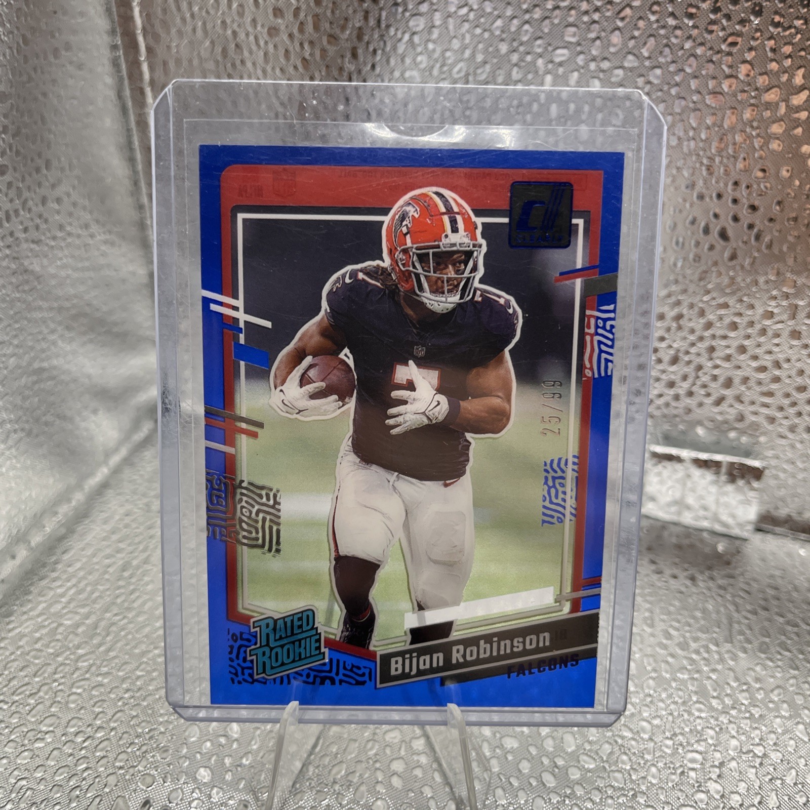 Bijan Robinson 2023 Donruss Clearly Rated Rookie Blue /99 #53