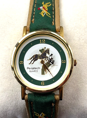 EQUESTRIAN! VINTAGE PENATECH WATCH FEATURING AN EQUESTRIAN SHOW JUMPING THEME!