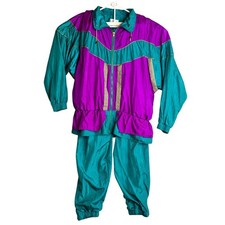 Bocoo 80s Two-Piece Tracksuit Teal Purple Windbreaker Jacket Pants Set L