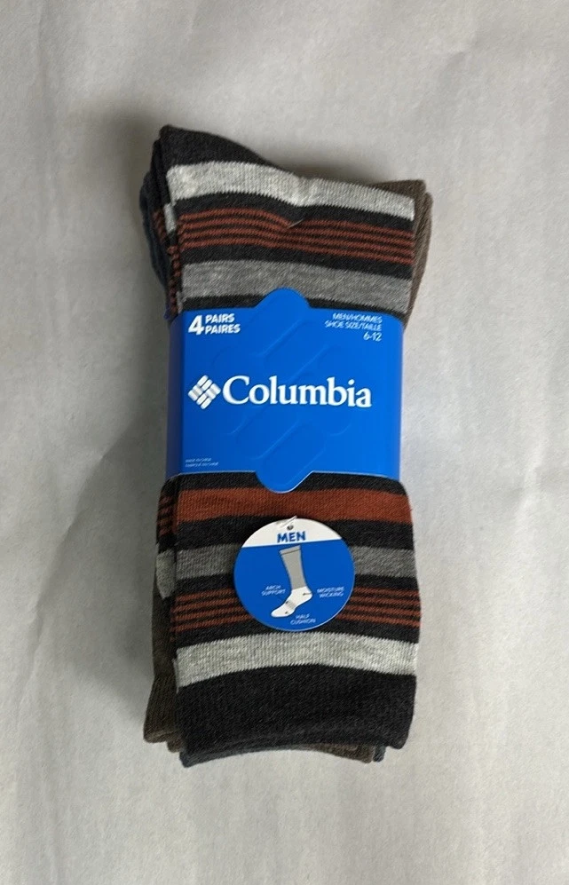 New Columbia Socks Men’s 4 Pair Multicolor Striped Crew Socks Activewear Casual