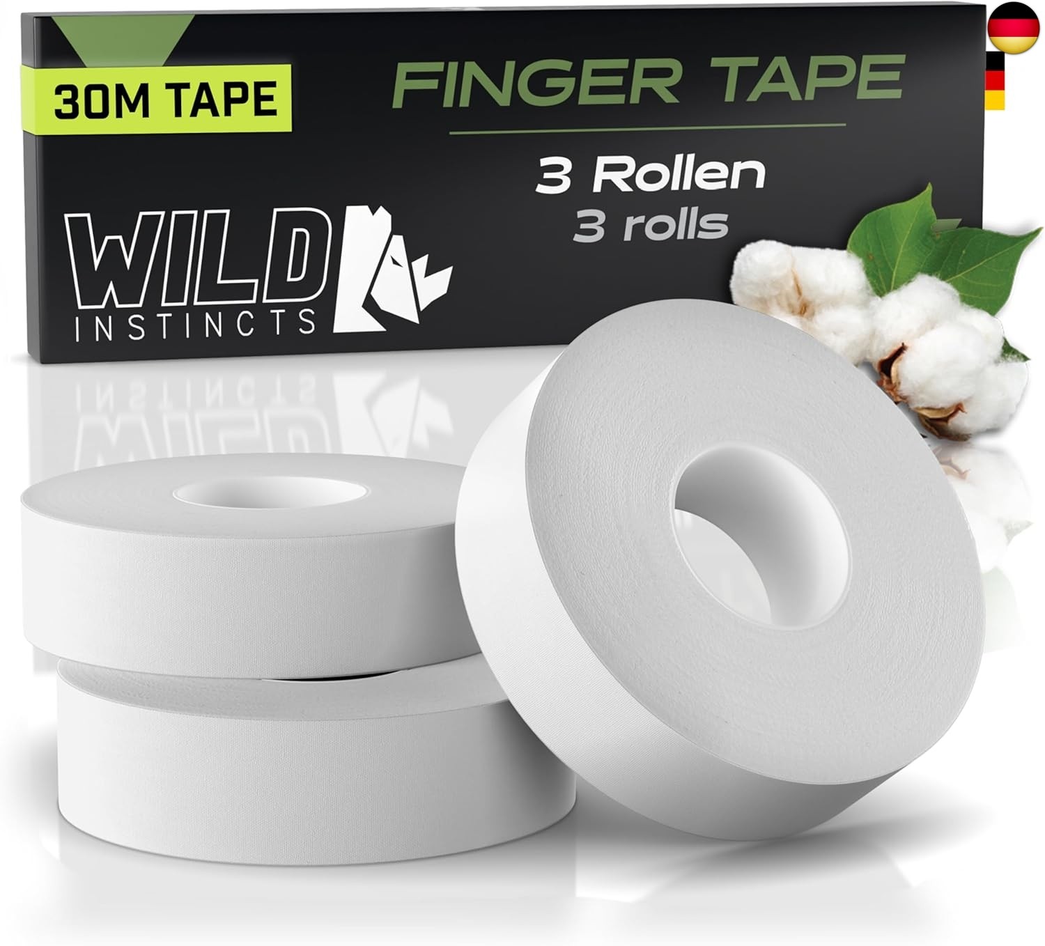 Wild Instincts Fingertape 3x10m - 1,5cm breit - 30m Tape für Kampfsport,