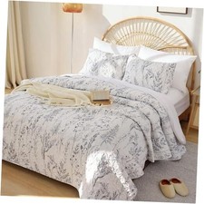 Quilts Queen Size Floral Bed Spread with Black Botanical Queen /Full White