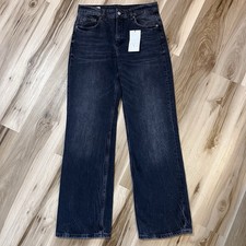 NEW ZARA Women s 8 32x33 Distressed Black Denim Jeans Wide Leg Full Length NWT