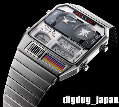 【稼働品】CITIZEN アナデジテンプ 8989-S116654 シルバー Citizen ANA DIGI TEMP 8989 JG2101-78E Silver Black Dial Reissue Model