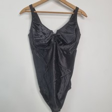 Vtg VANITY FAIR 57-005 Black Satin Floral Jacquard Bodysuit Body Shaper 40 DD