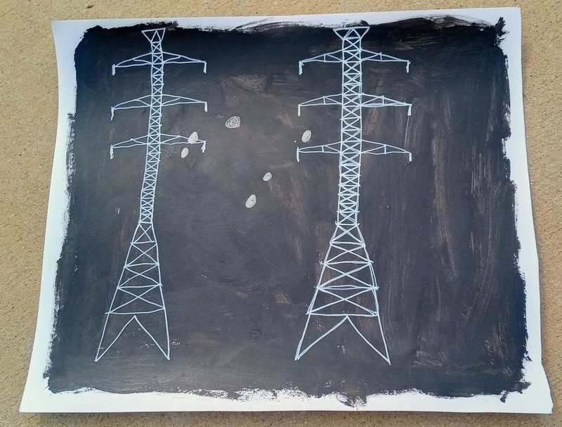 Original 14 by 17-inch Abstract Mixed Media Painting Serious Power Lines