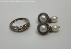 Artisan 925 Pearl Post Back Drop Earrings & Ring 7.6g — photo 1