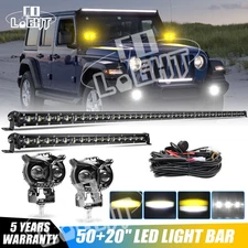 Roof 50" LED Light Bar+Bumper 20"Light + Owl Pods Combo Kit For Jeep Wrangler JK