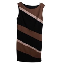 Connected Apparel Women Black Brown Colorblock Striped Sheath Dress Size 10