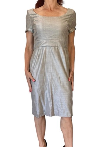 Bill Blass, WOMEN'S VINTAGE BILL BLASS GRAY DRESS SHEATH SHIFT BOAT NECK SHORT SLEEVES 8