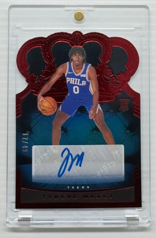 2020-21 Panini Crown Royale Tyrese Maxey Red Crown Rookie Auto #12/49 76ers
