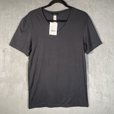 HANRO Mens Black COTTON SUPERIOR V Neck Cotton Stretch Undershirt Medium  NWT