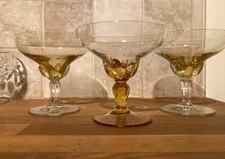 Three Vintage Hand blown crystal Champagne , Cocktail Glasses Coupes vgc