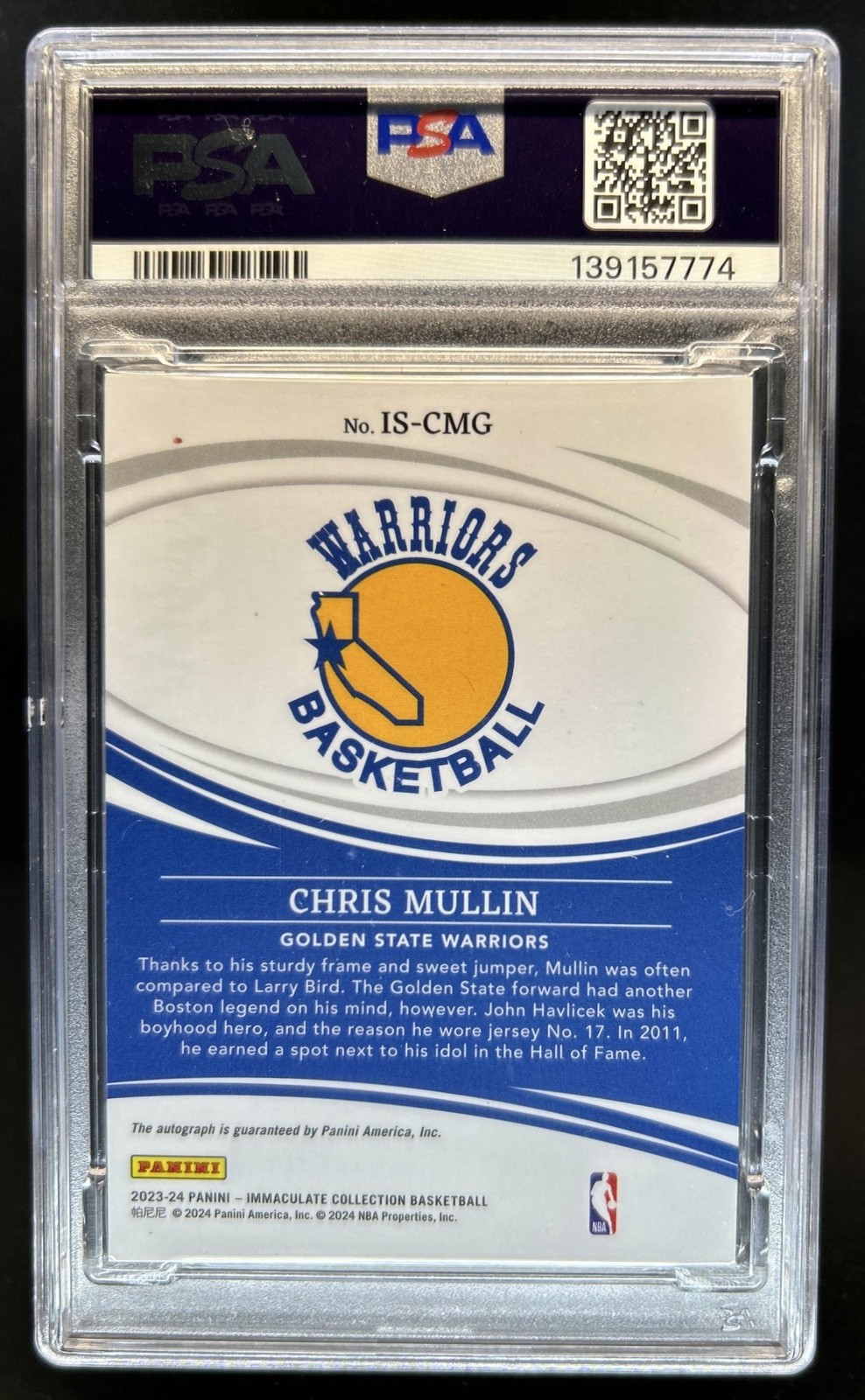 2023-24 Panini Immaculate Chris Mullin Signatures Red Auto #/25 Warriors PSA 9 view 2