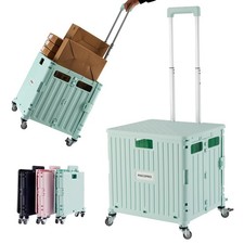 Folding Utility Cart Portable Rolling Crate Collapsible Shopping Trolley, Green