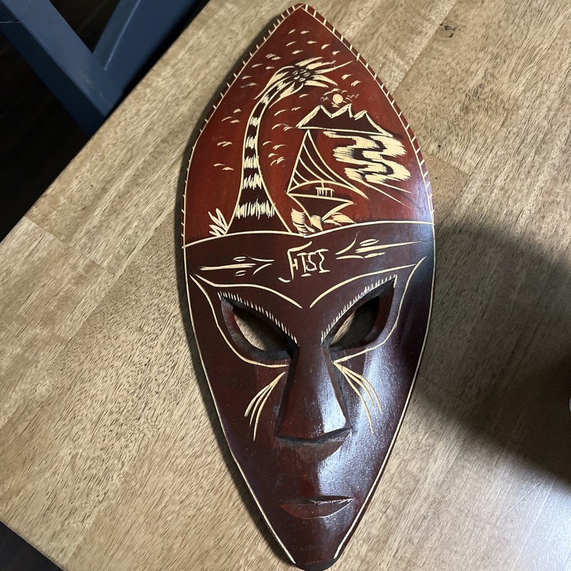 Vintage Fiji Tribal Mask Hand carved & painted wooden mask. 14”