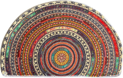 Half Round Door Mat,Semi Circle Bathroom Floor Rug,Mandala Boho Bohemian Non-Sli