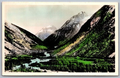 1920s Kootenay Route Little Slocan Highway Mountain River BC Postcard