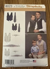 SIMPLICITY 8023 MEN'S BOYS VEST BOW TIE Sewing Pattern Vest Tie Size S-L  S-XL