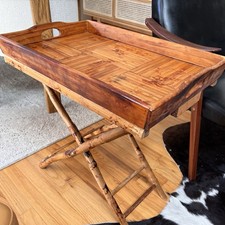 Butler's Folding Tray Table Burnt Bamboo Parquet Top Side Table 24.5” Campaign