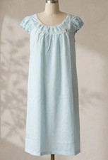 Vintage Katz LT Blue Dot Lace Trim Embroidered Floral Nightgown Shift Dress XL