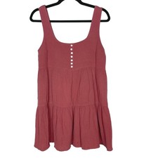 Urban Outfitters S Mauve Pink Gauze Button Front Tiered Ruffle Dress Square Neck