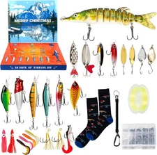 Fishing Advent Calendar 2025 Christmas Countdown, 24 Days Bait Set Blue 
