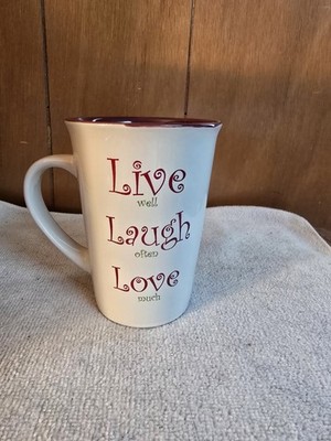 Mulberry Collection Ceramic White  Plum Inside : Live Laugh Love Coffee Cup NEW