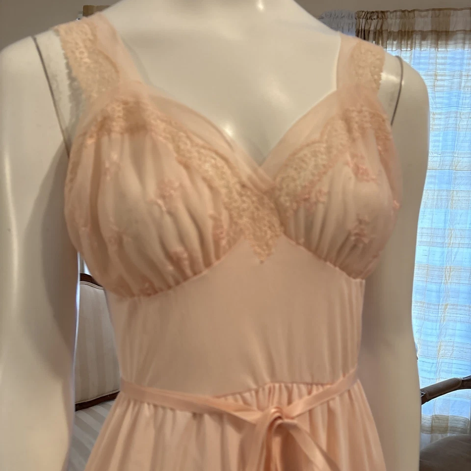 De Colección Van Raolte Rosa Lencería Larga Camisón Femenino Encaje Corbatas Talla 34 Foto 2 de 4